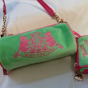 Juicy Couture Green and Pink Velour Shoulder Bag